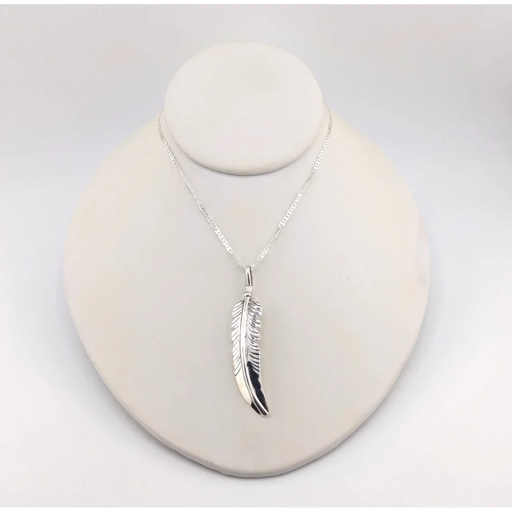 Handmade Navajo Sterling‎ Silver Feather Pendant Necklace NA Jewelry **